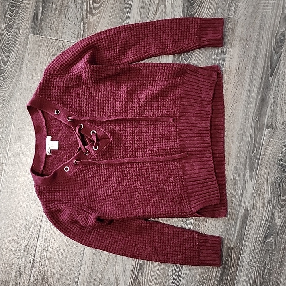 🦜 Kaisely lace-up V-Neck waffle knit Sweater 🦜